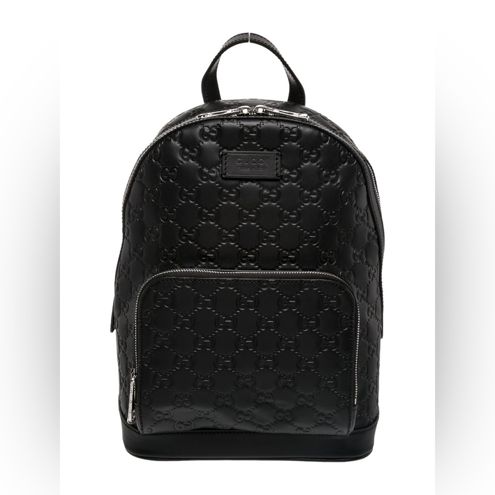 Gucci GG  Black Embossed Signature Backpack